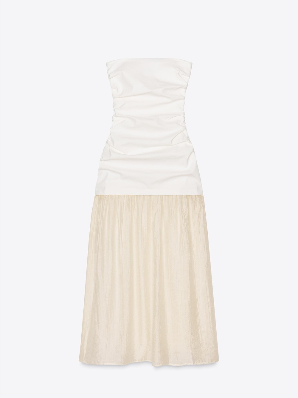 Zara Strapless White and Cream Midi Dress New with Tags